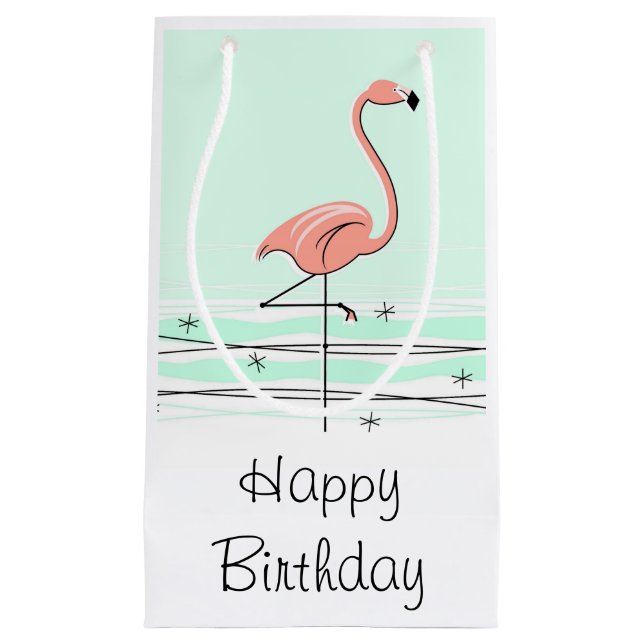 Flamingo Aqua Happy Birthday gift bag small (Front)