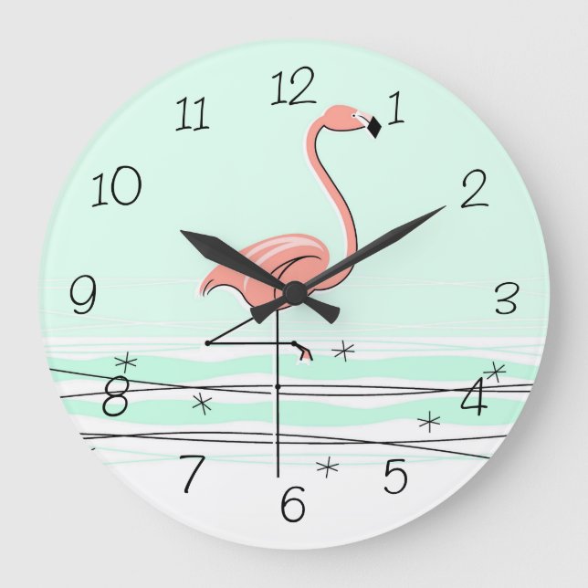 Flamingo Aqua numbers clock round (Front)