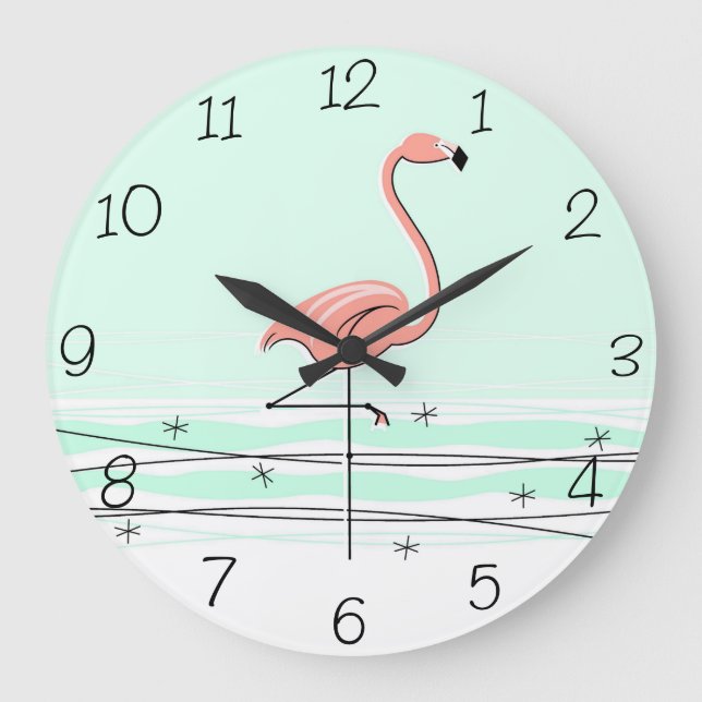 Flamingo Aqua numbers clock round (Front)