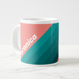 Flamingo Aqua Stripes with Name Large Coffee Mug