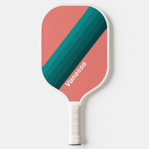 Flamingo Aqua Stripes with Name Pickleball Paddle