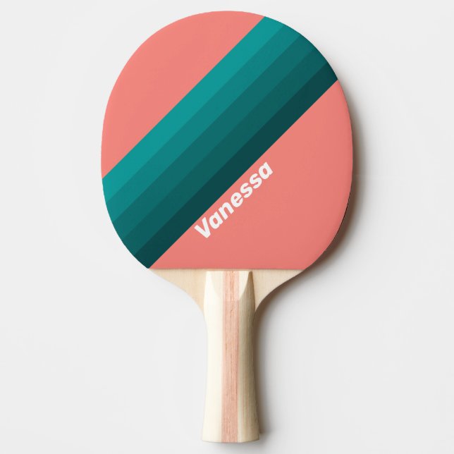 Flamingo Aqua Stripes with Name Ping Pong Paddle (Front)