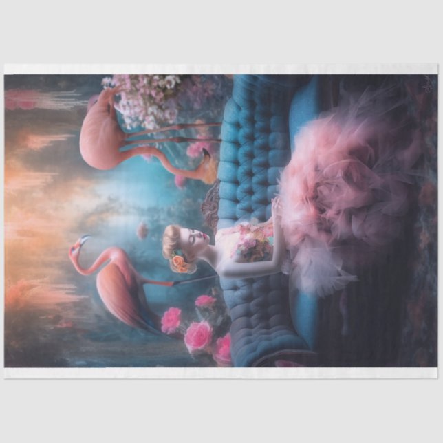 Flamingo Arcadia, 1950's Girl, Ethereal Garden Tissue Paper (Front)