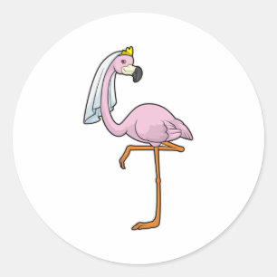 Flamingo as Bride at Wedding with Veil Classic Round Sticker