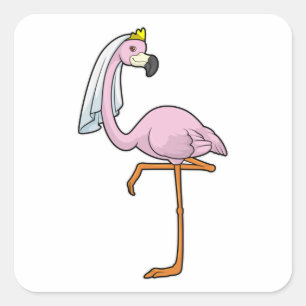 Flamingo as Bride at Wedding with Veil Square Sticker