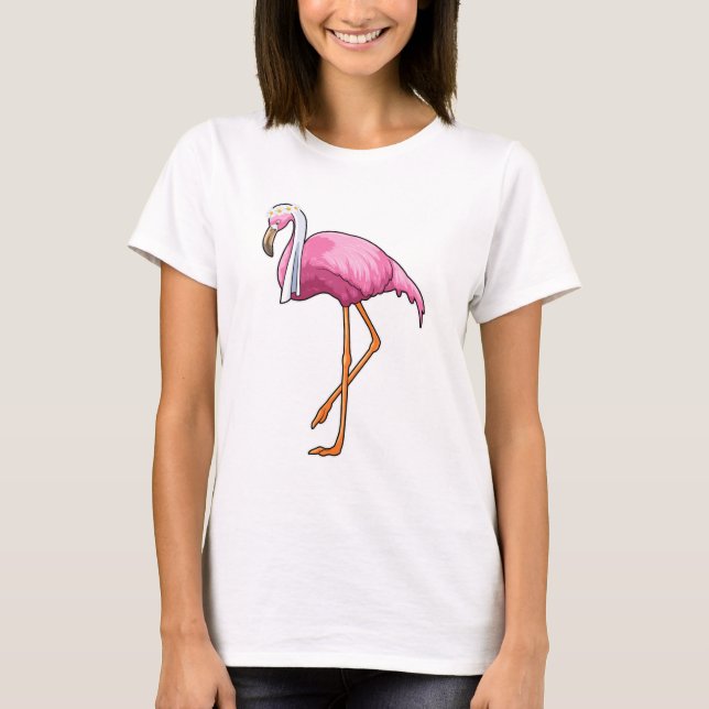 Flamingo as Bride with Veil T-Shirt (Front)