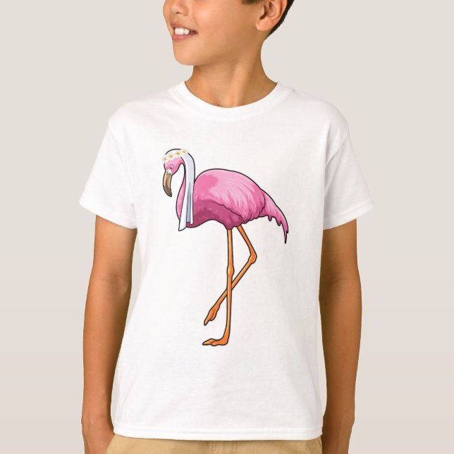 Flamingo as Bride with Veil T-Shirt (Front)