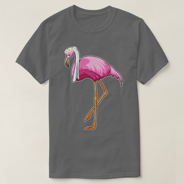 Flamingo as Bride with Veil T-Shirt (Design Front)