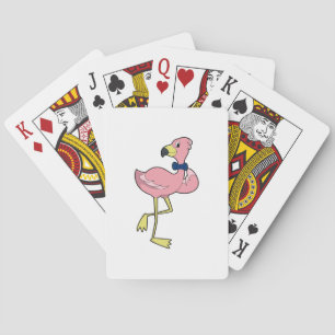 Flamingo as Gentleman with Tie Playing Cards