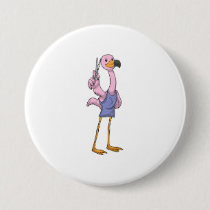 Flamingo as Hair stylist with Scissors 7.5 Cm Round Badge