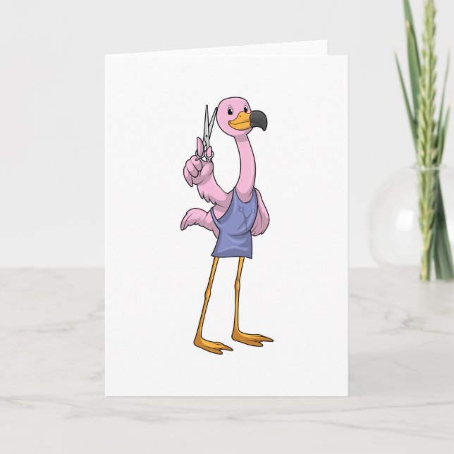 Flamingo as Hair stylist with Scissors Card (Front)