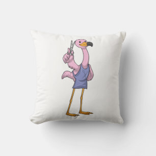 Flamingo as Hair stylist with Scissors Cushion