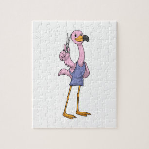 Flamingo as Hair stylist with Scissors Jigsaw Puzzle