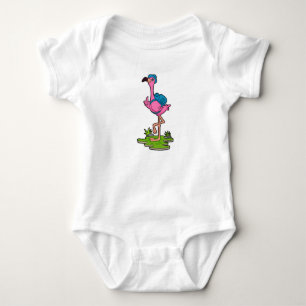 Flamingo as Hiker with Backpack Baby Bodysuit