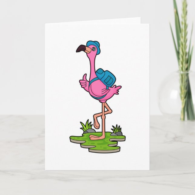 Flamingo as Hiker with Backpack Card (Front)