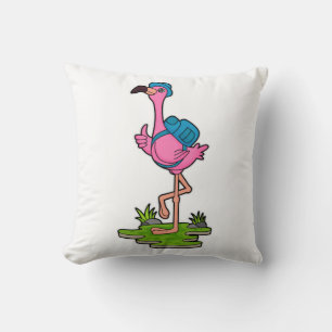 Flamingo as Hiker with Backpack Cushion