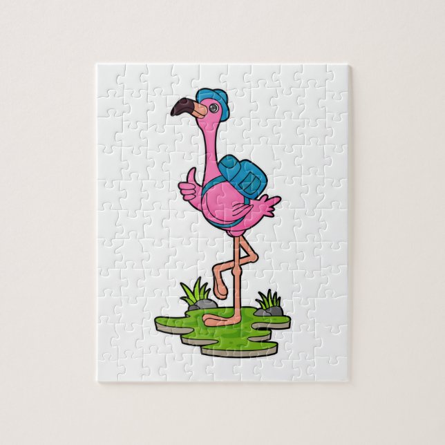 Flamingo as Hiker with Backpack Jigsaw Puzzle (Vertical)