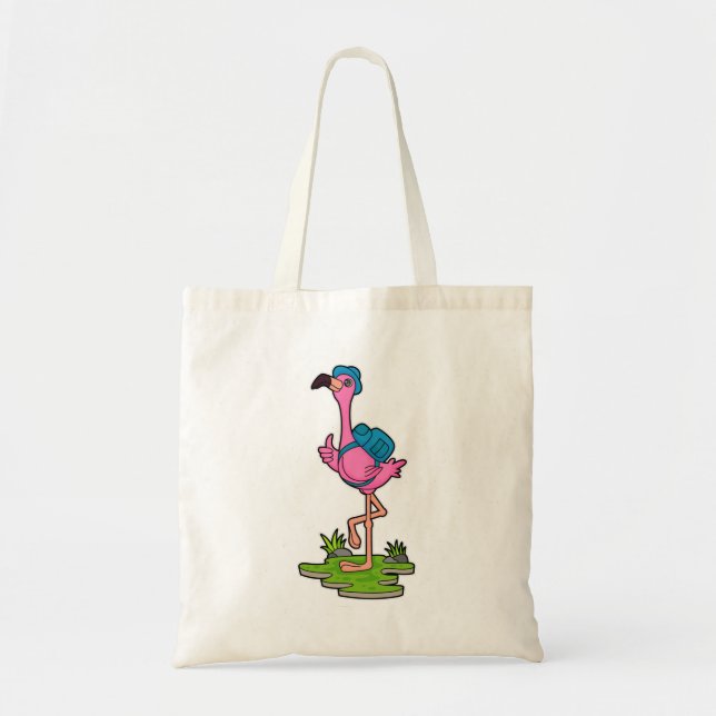 Flamingo as Hiker with Backpack Tote Bag (Front)