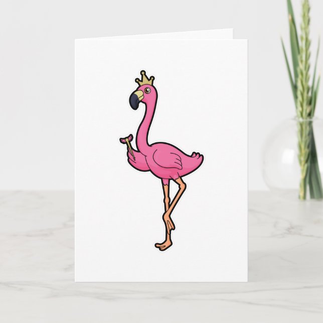 Flamingo as King with Crown & Staff Card (Front)
