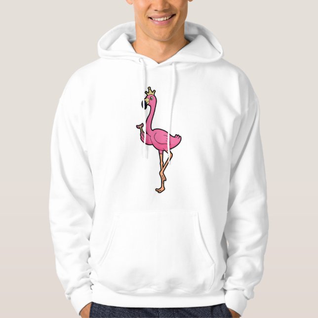 Flamingo as King with Crown & Staff Hoodie (Front)