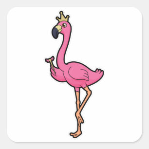Flamingo as King with Crown & Staff Square Sticker
