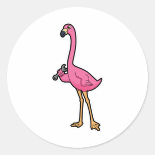Flamingo as Mechanic with Wrench Classic Round Sticker