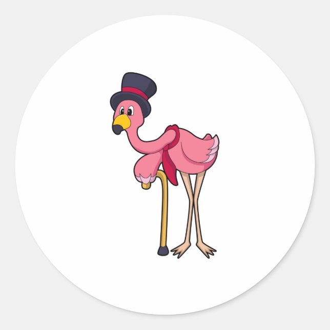 Flamingo as Pensioner with Hat Classic Round Sticker (Front)