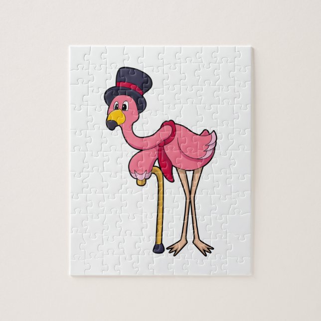 Flamingo as Pensioner with Hat Jigsaw Puzzle (Vertical)