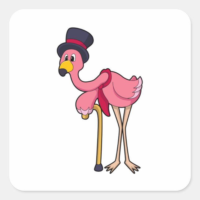 Flamingo as Pensioner with Hat Square Sticker (Front)