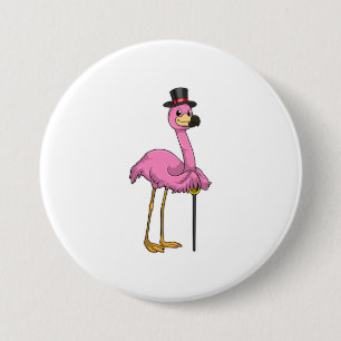 Flamingo as Pensioner with Walking stick 7.5 Cm Round Badge