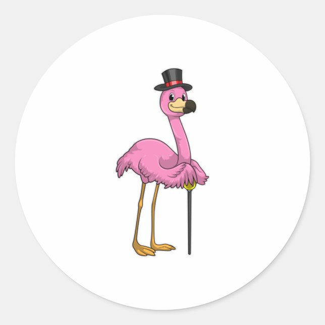 Flamingo as Pensioner with Walking stick Classic Round Sticker (Front)