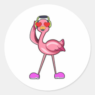 Flamingo as Pensioner with Walking stick & Hat Classic Round Sticker