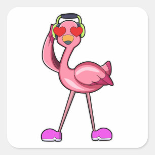Flamingo as Pensioner with Walking stick & Hat Square Sticker