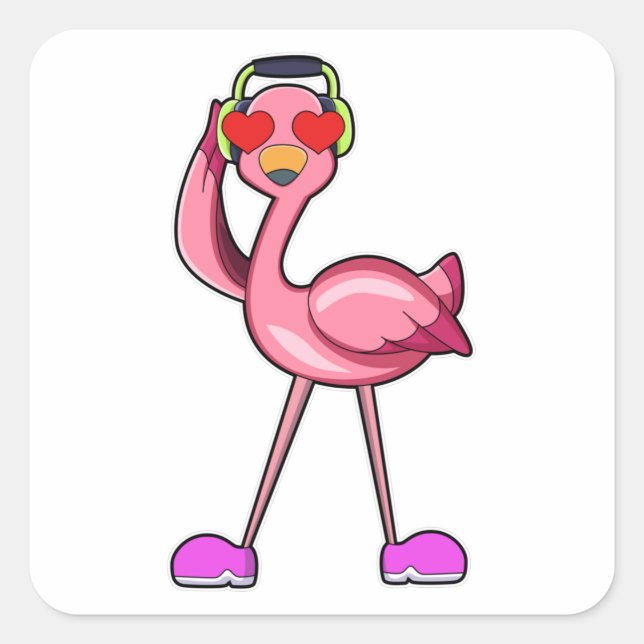 Flamingo as Pensioner with Walking stick & Hat Square Sticker (Front)
