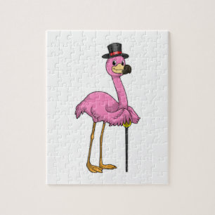 Flamingo as Pensioner with Walking stick Jigsaw Puzzle