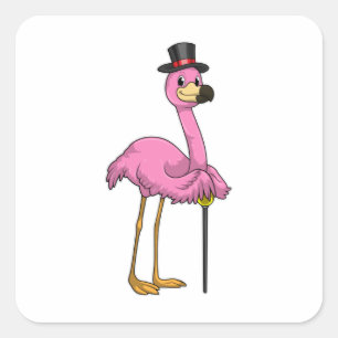 Flamingo as Pensioner with Walking stick Square Sticker