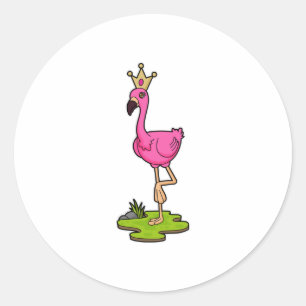 Flamingo as Princess with Crown Classic Round Sticker