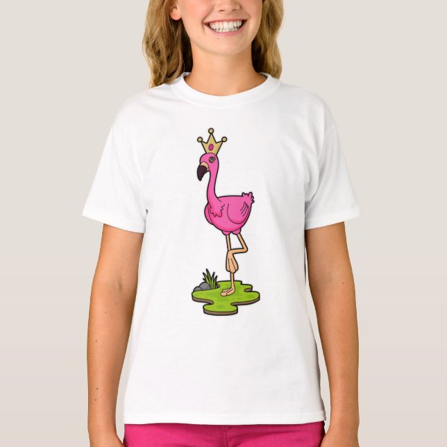 Flamingo as Princess with Crown T-Shirt (Front)
