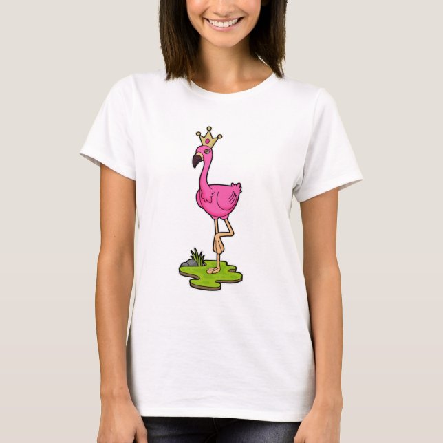 Flamingo as Princess with Crown T-Shirt (Front)
