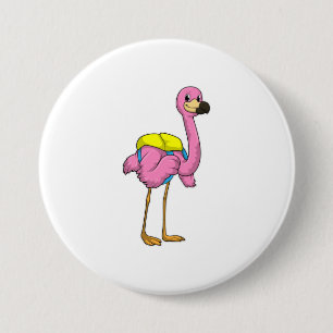 Flamingo as Pupils with School bag 7.5 Cm Round Badge