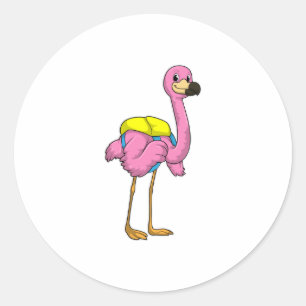 Flamingo as Pupils with School bag Classic Round Sticker