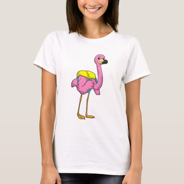 Flamingo as Pupils with School bag T-Shirt (Front)