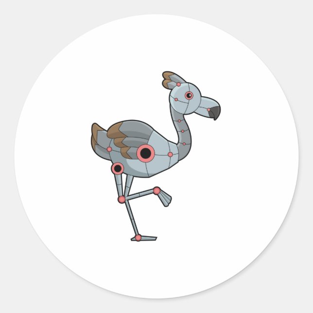 Flamingo as Robot Classic Round Sticker (Front)