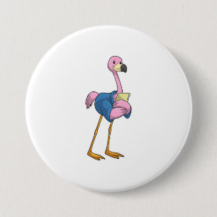 Flamingo as Secretary with Notepad 7.5 Cm Round Badge