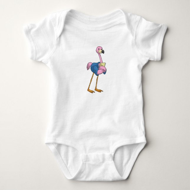 Flamingo as Secretary with Notepad Baby Bodysuit (Front)