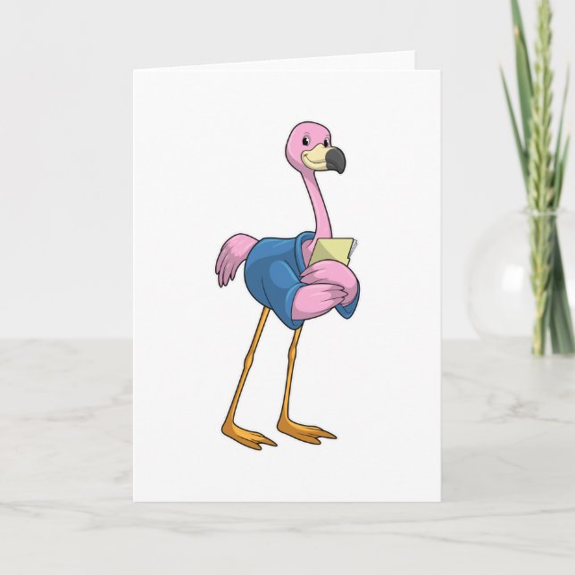 Flamingo as Secretary with Notepad Card (Front)
