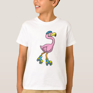 Flamingo as Skater with Inline skates & Helmet T-Shirt