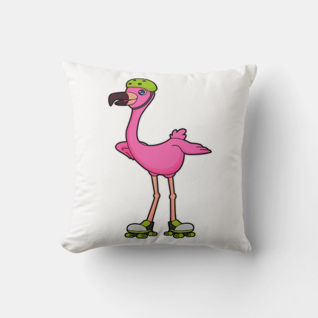 Flamingo as Skater with Roller skates & Helmet Cushion (Front)