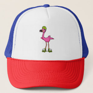 Flamingo as Skater with Roller skates & Helmet Trucker Hat