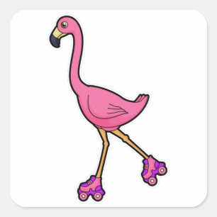 Flamingo as Skater with Roller skates Square Sticker